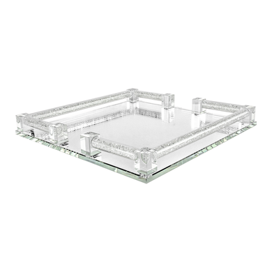 (D) Judaica Crystal Mirror Tray with Inner Diamonds Square 9