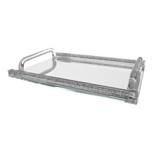 (D) Judaica Crystal Mirror Tray with Handles for Coffee Table 16.5" (Silver)