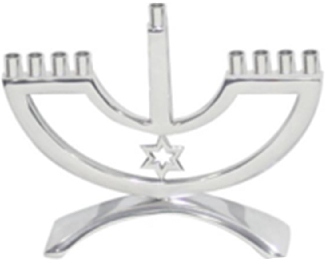 (D) Judaica Candle Menorah with Star of David Enamel (Silver)