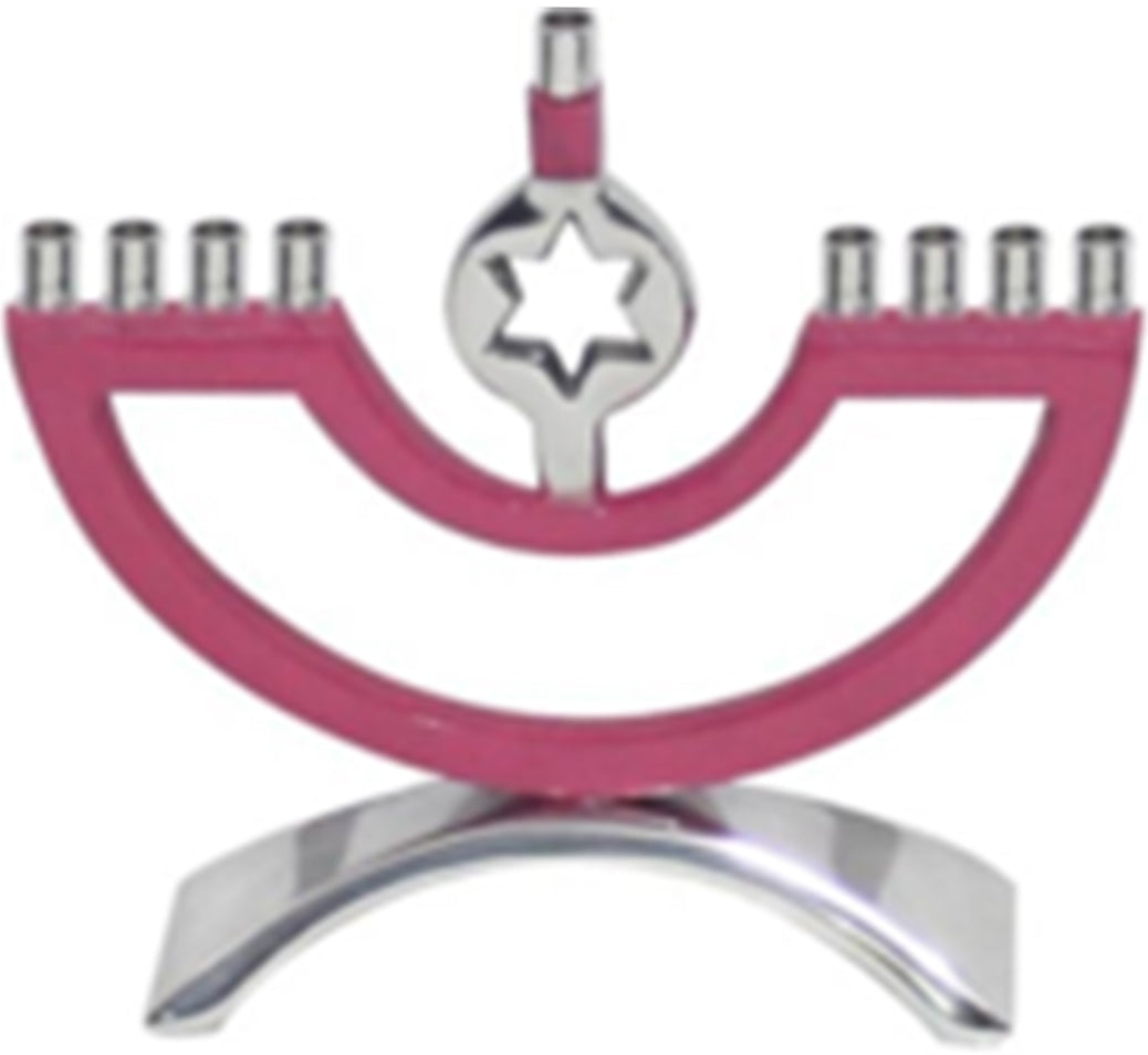(D) Judaica Metal Enamel Candle Holder Menorah with Star of David