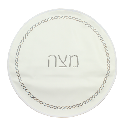(D) Judaica White Seder Set Braided Design with Towel Pesach Set 4 Pc (Silver)