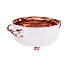 (D) Judaica Dip Bowl Serving Bowl For Parties with Handles (Small, White Copper)