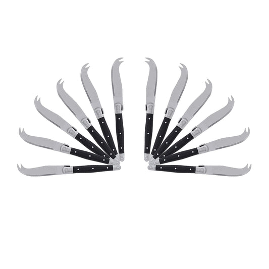 (D) Laguiole Mini Cheese Knife Set 6 Inch, Stainless Steel, Vintage (12, Black)
