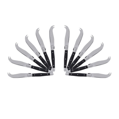 (D) Laguiole Mini Cheese Knife Set 6 Inch, Stainless Steel, Vintage (12, Black)