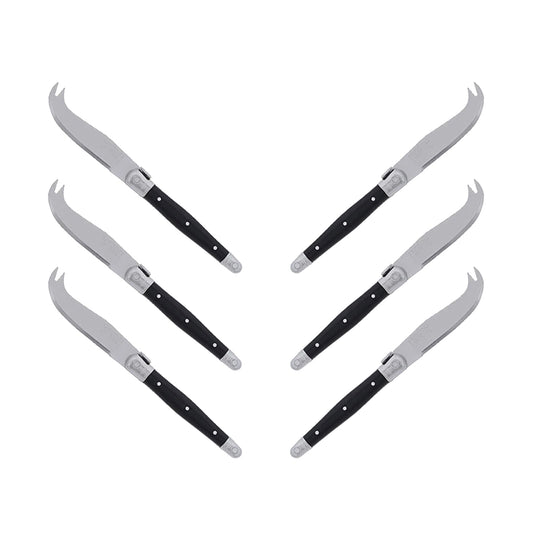 (D) Laguiole Mini Cheese Knife Set 6 Inch, Stainless Steel, Vintage (6, Black)