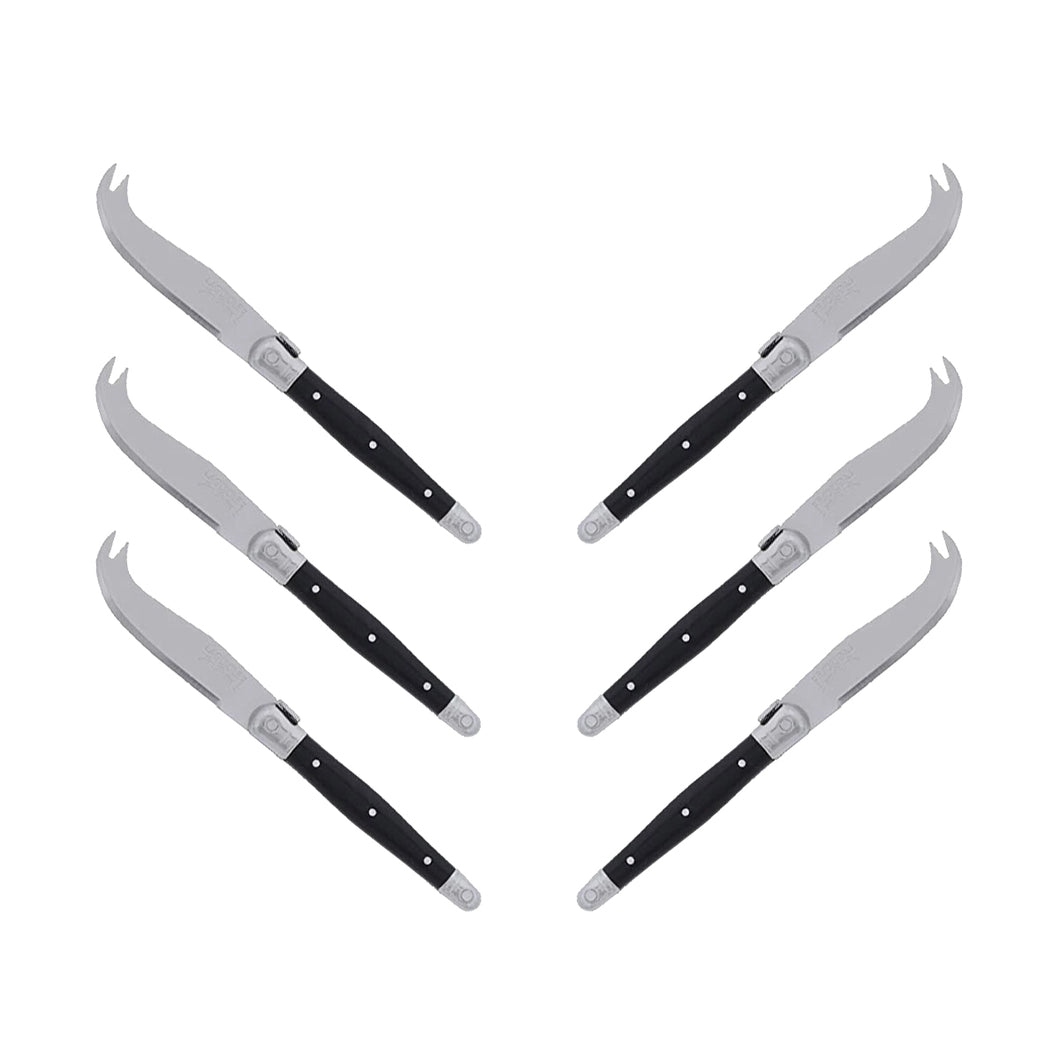 (D) Laguiole Mini Cheese Knife Set 6 Inch, Stainless Steel, Vintage (6, Black)