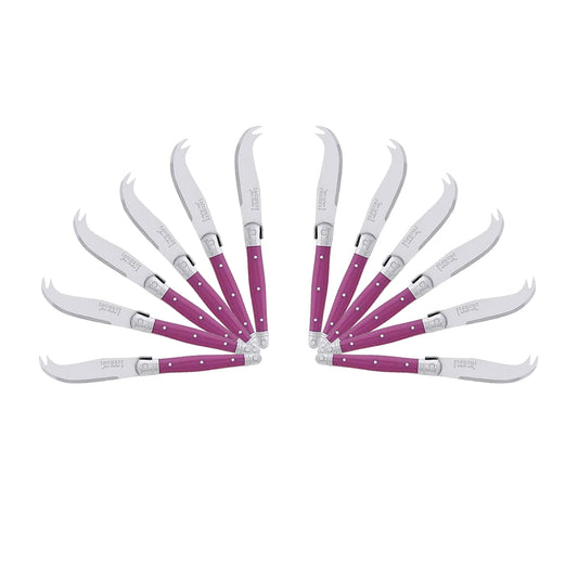 (D) Laguiole Mini Cheese Knife Set 6 Inch, Stainless Steel, Vintage (12, Fuchsia)