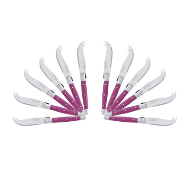 (D) Laguiole Mini Cheese Knife Set 6 Inch, Stainless Steel, Vintage (12, Fuchsia)