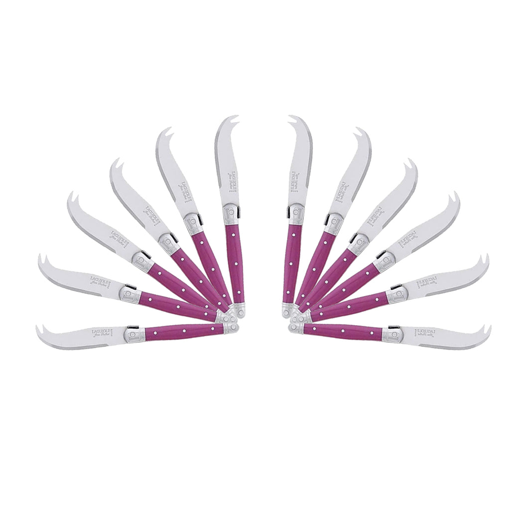 (D) Laguiole Mini Cheese Knife Set 6 Inch, Stainless Steel, Vintage (12, Fuchsia)