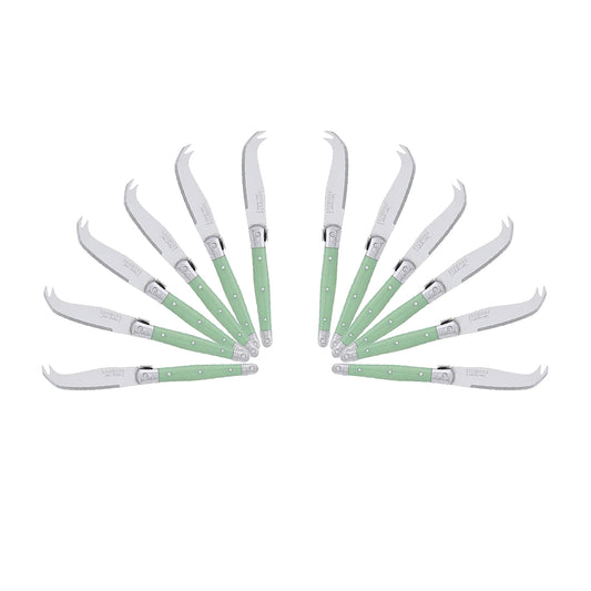 (D) Laguiole Mini Cheese Knife Set 6 Inch, Stainless Steel, Vintage (12, Green A)