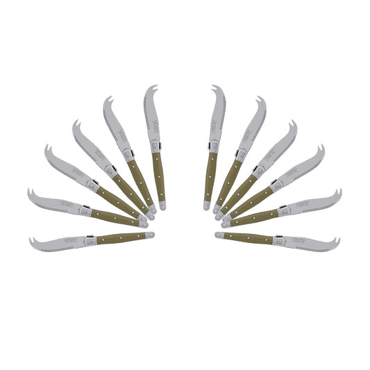 (D) Laguiole Mini Cheese Knife Set 6 Inch, Stainless Steel, Vintage (12, Olive)