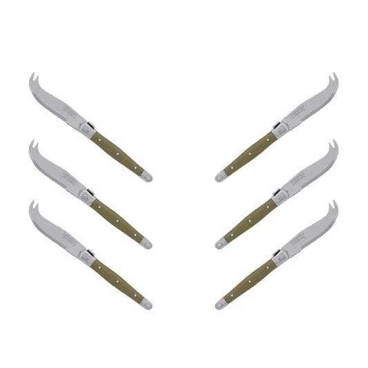 (D) Laguiole Mini Cheese Knife Set 6 Inch, Stainless Steel, Vintage (6, Olive)