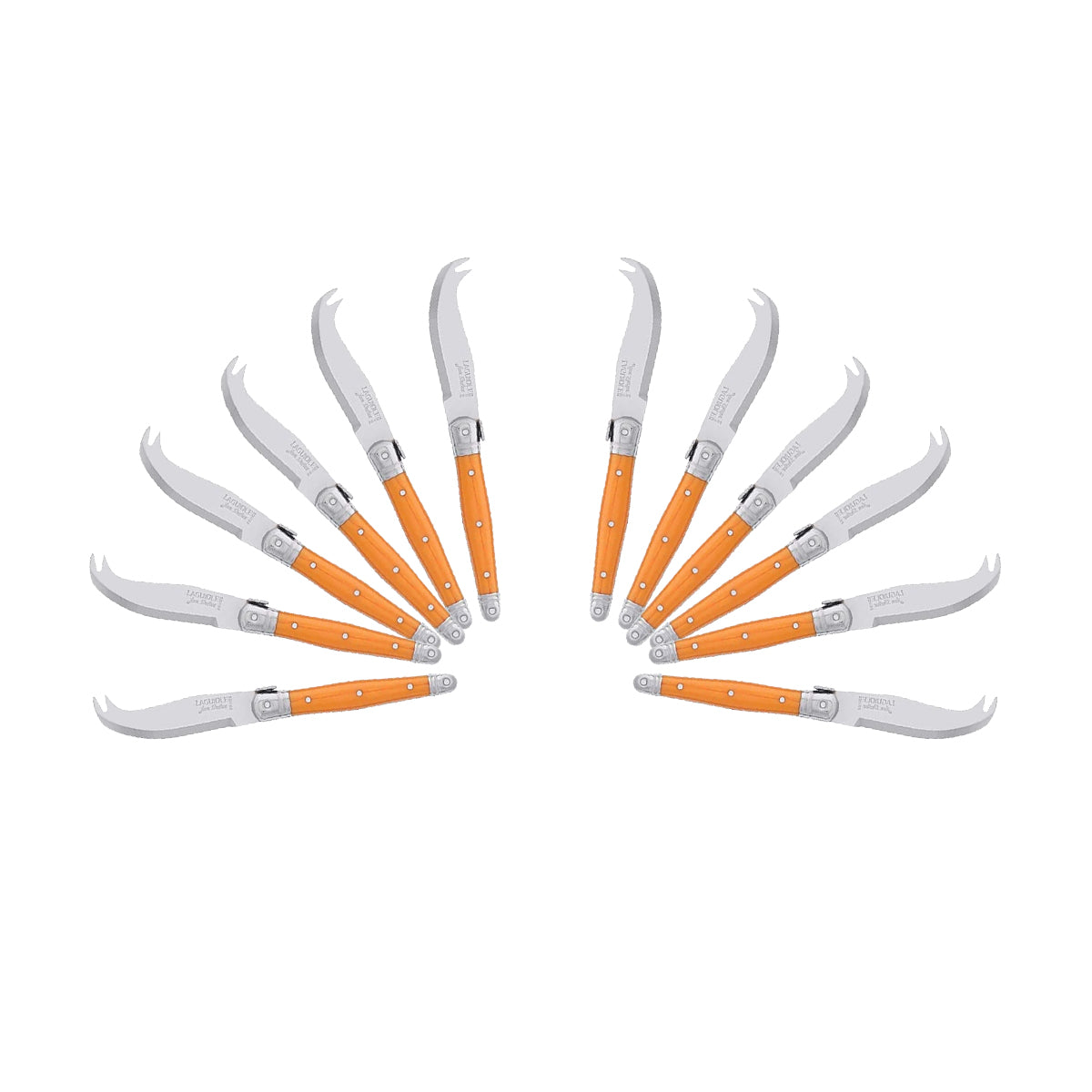 (D) Laguiole Mini Cheese Knife Set 6 Inch, Stainless Steel, Vintage (12, Orange)