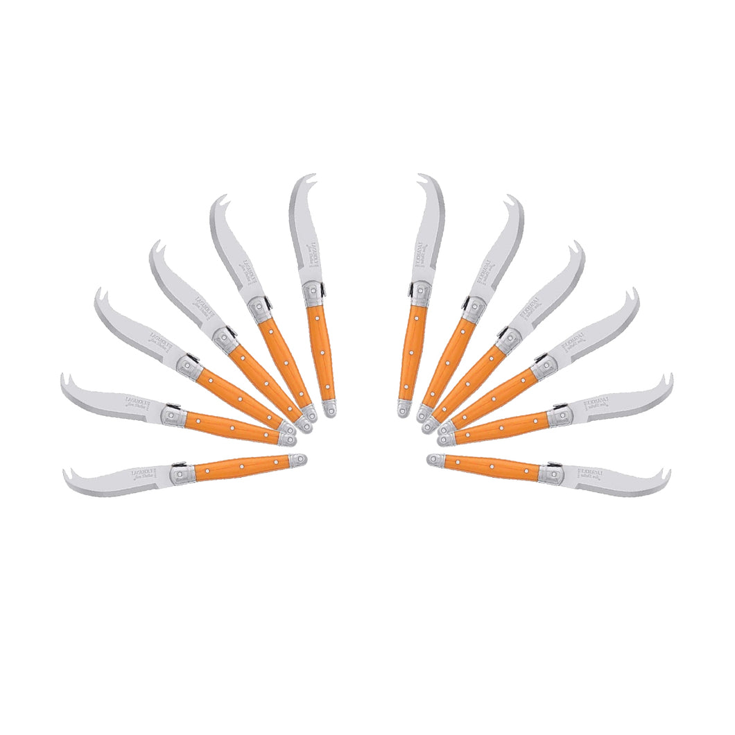 (D) Laguiole Mini Cheese Knife Set 6 Inch, Stainless Steel, Vintage (12, Orange)
