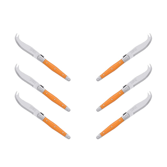 (D) Laguiole Mini Cheese Knife Set 6 Inch, Stainless Steel, Vintage (6, Orange)