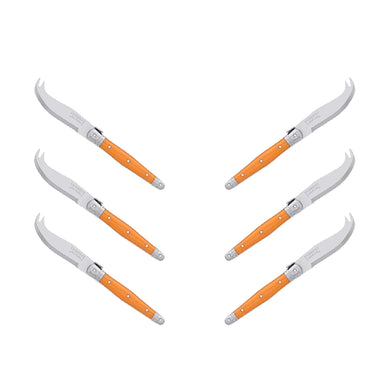 (D) Laguiole Mini Cheese Knife Set 6 Inch, Stainless Steel, Vintage (6, Orange)