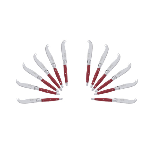 (D) Laguiole Mini Cheese Knife Set 6 Inch, Stainless Steel, Vintage (12, Red)