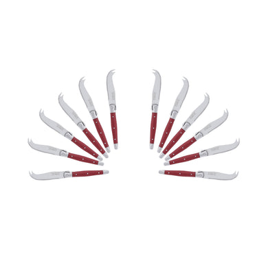 (D) Laguiole Mini Cheese Knife Set 6 Inch, Stainless Steel, Vintage (12, Red)