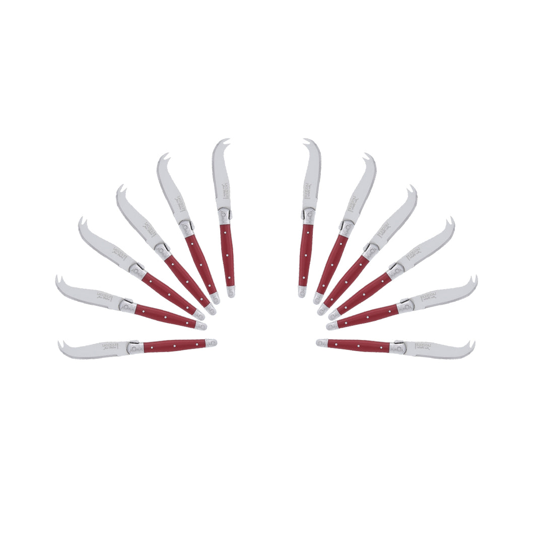 (D) Laguiole Mini Cheese Knife Set 6 Inch, Stainless Steel, Vintage (12, Red)