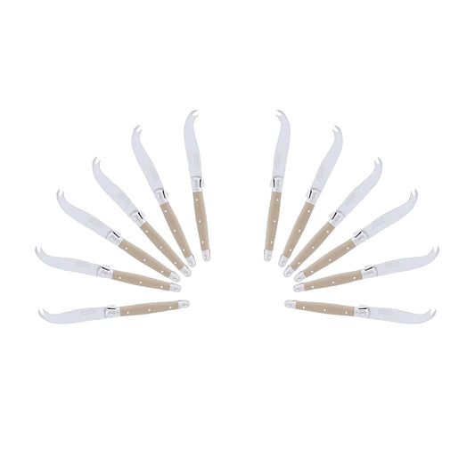 (D) Laguiole Mini Cheese Knife Set 6 Inch, Stainless Steel, Vintage (12, Taupe)