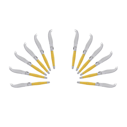 (D) Laguiole Mini Cheese Knife Set 6 Inch, Stainless Steel, Vintage (12, Yellow)