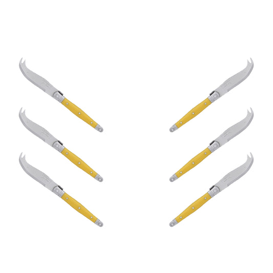 (D) Laguiole Mini Cheese Knife Set 6 Inch, Stainless Steel, Vintage (6, Yellow)
