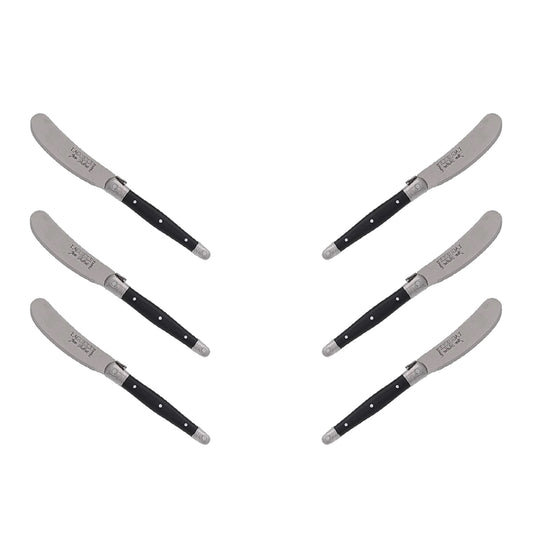 (D) Cheese Knives Butter Spreader Stainless Steel Knife Set Laguiole (6, Black)