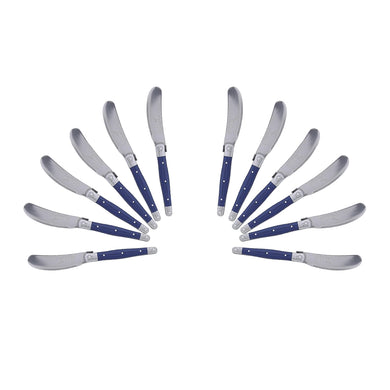 (D) Cheese Knives Butter Spreader Stainless Steel Knife Set Laguiole (12, Dark Blue)