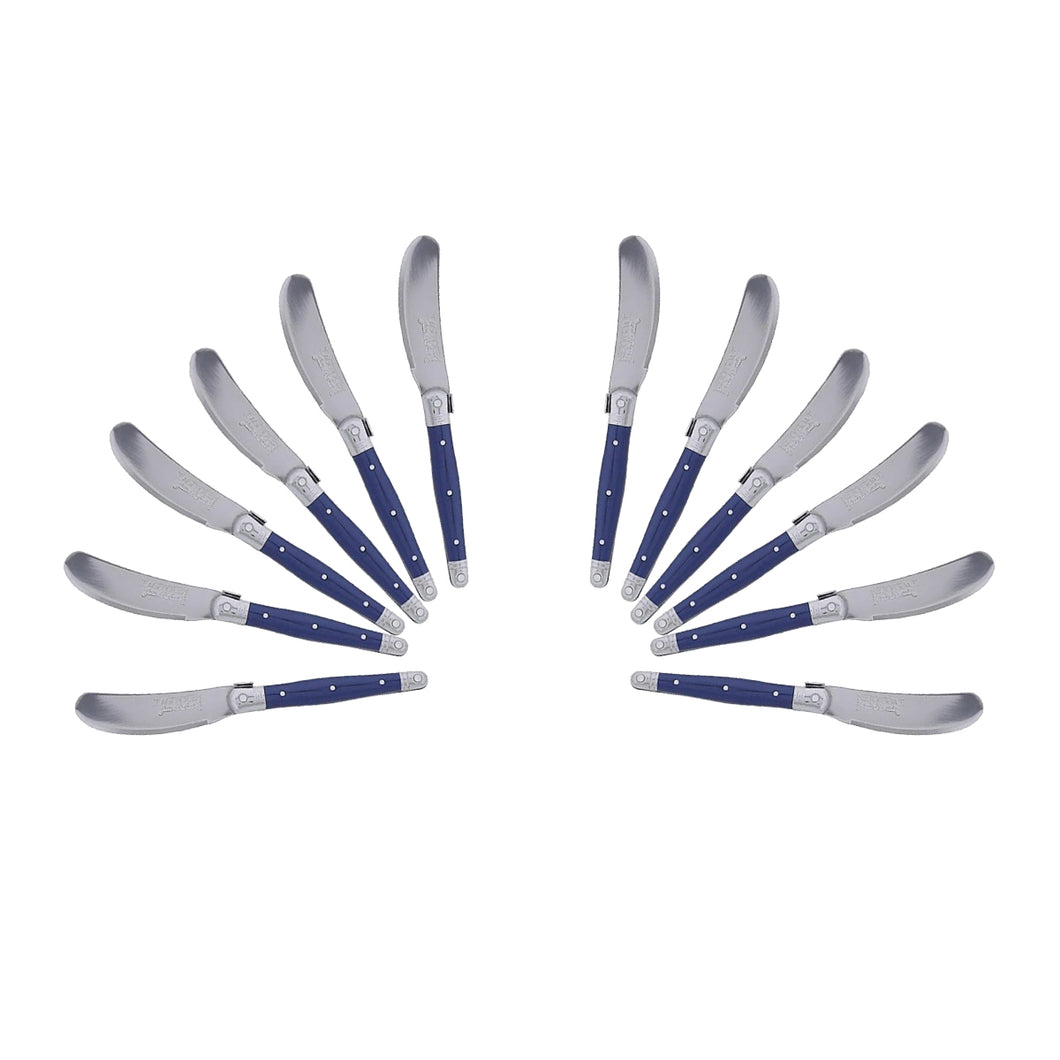 (D) Cheese Knives Butter Spreader Stainless Steel Knife Set Laguiole (12, Dark Blue)