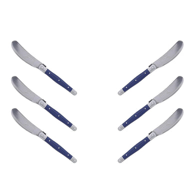 (D) Cheese Knives Butter Spreader Stainless Steel Knife Set Laguiole (6, Dark Blue)