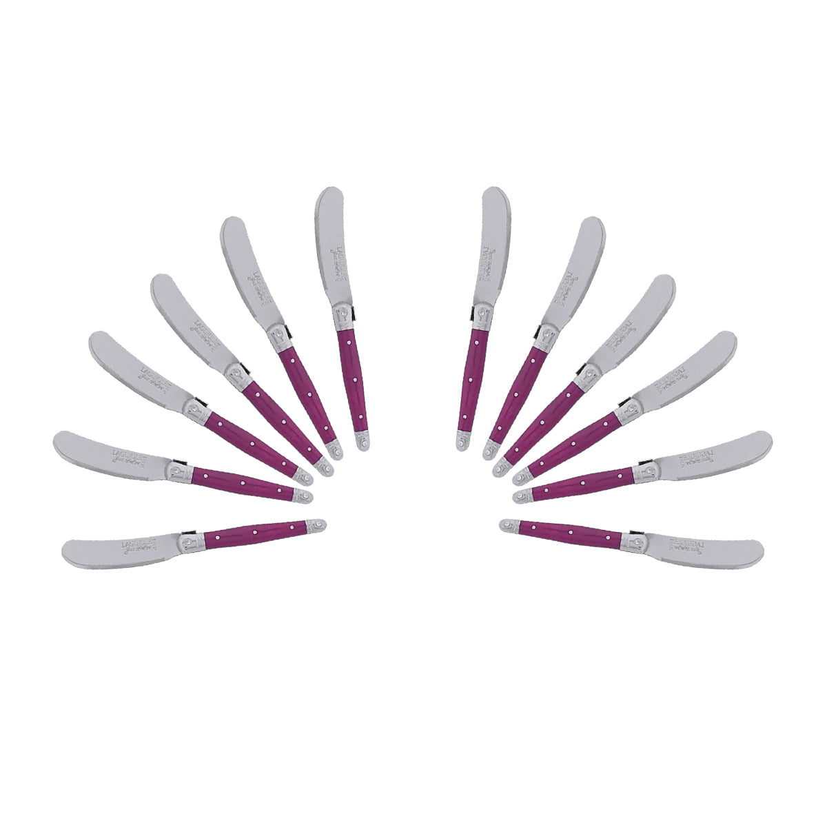 (D) Cheese Knives Butter Spreader Stainless Steel Knife Set Laguiole (12, Fuchsia)