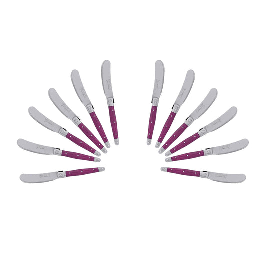 (D) Cheese Knives Butter Spreader Stainless Steel Knife Set Laguiole (12, Fuchsia)
