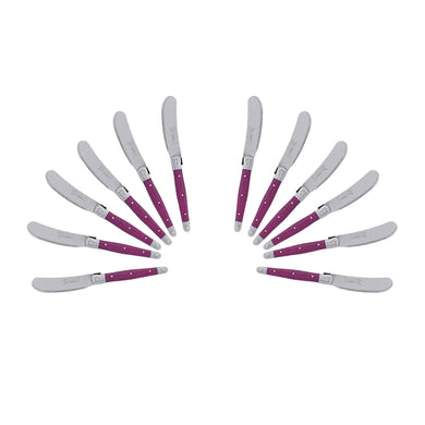 (D) Cheese Knives Butter Spreader Stainless Steel Knife Set Laguiole (12, Fuchsia)