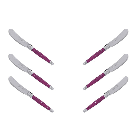 (D) Cheese Knives Butter Spreader Stainless Steel Knife Set Laguiole (6, Fuchsia)