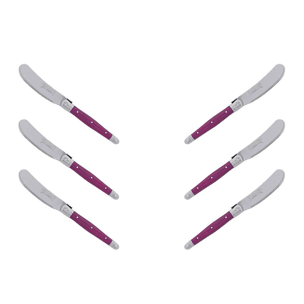 (D) Cheese Knives Butter Spreader Stainless Steel Knife Set Laguiole (6, Fuchsia)