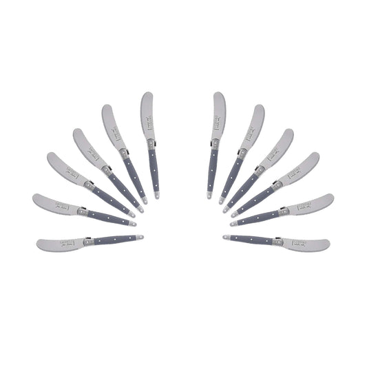 (D) Cheese Knives Butter Spreader Stainless Steel Knife Set Laguiole (12, Gray)