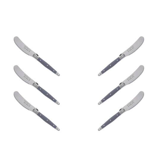 (D) Cheese Knives Butter Spreader Stainless Steel Knife Set Laguiole (6, Gray)