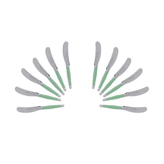 (D) Cheese Knives Butter Spreader Stainless Steel Knife Set Laguiole (12, Green A)