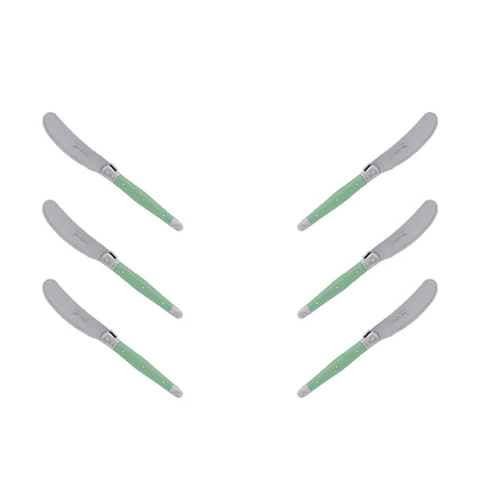 (D) Cheese Knives Butter Spreader Stainless Steel Knife Set Laguiole (6, Green A)