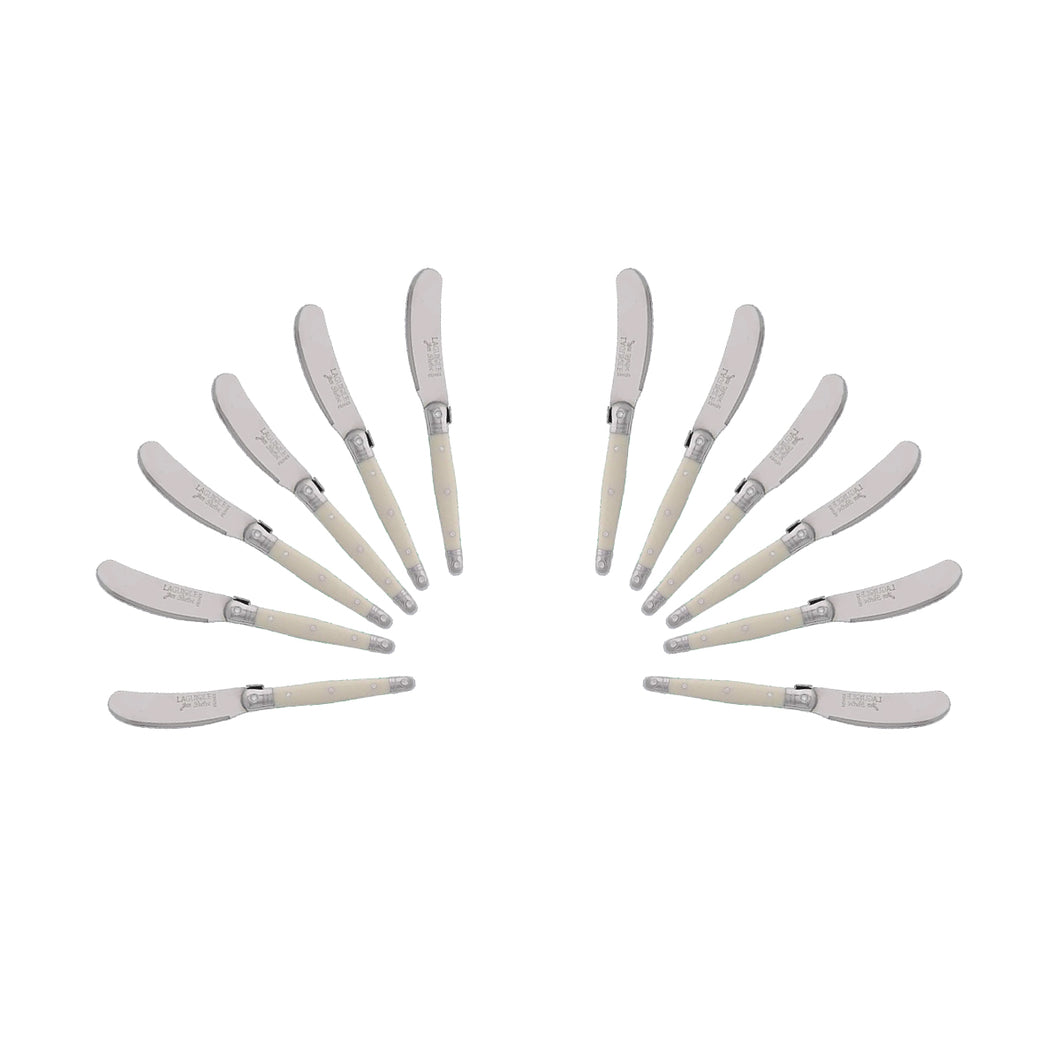 (D) Cheese Knives Butter Spreader Stainless Steel Knife Set Laguiole (12, Ivory)