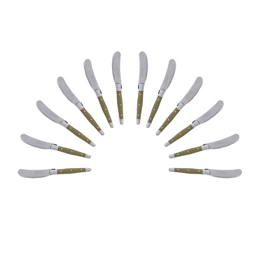 (D) Cheese Knives Butter Spreader Stainless Steel Knife Set Laguiole 12PC, Olive