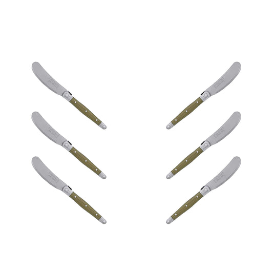 (D) Cheese Knives Butter Spreader Stainless Steel Knife Set Laguiole (6 PC, Olive)