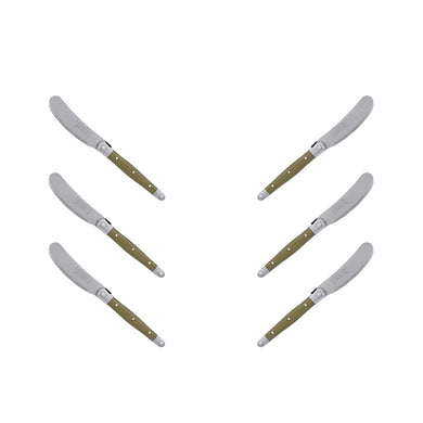 (D) Cheese Knives Butter Spreader Stainless Steel Knife Set Laguiole (6 PC, Olive)