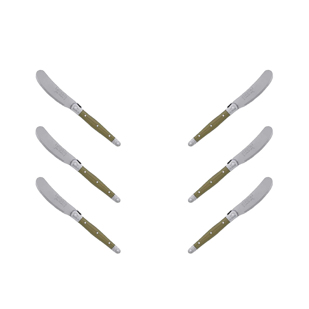 (D) Cheese Knives Butter Spreader Stainless Steel Knife Set Laguiole (6 PC, Olive)