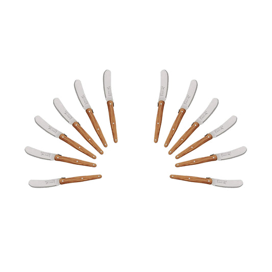 (D) Cheese Knives Butter Spreader Stainless Steel Knife Set Laguiole (12, Wood)