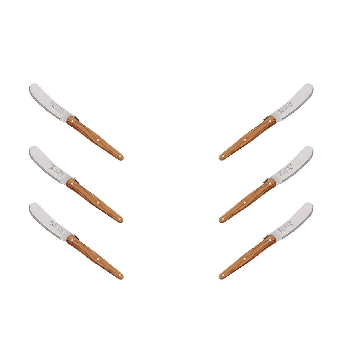 (D) Cheese Knives Butter Spreader Stainless Steel Knife Set Laguiole (6, Wood)