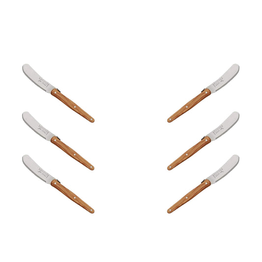 (D) Cheese Knives Butter Spreader Stainless Steel Knife Set Laguiole (6, Wood)