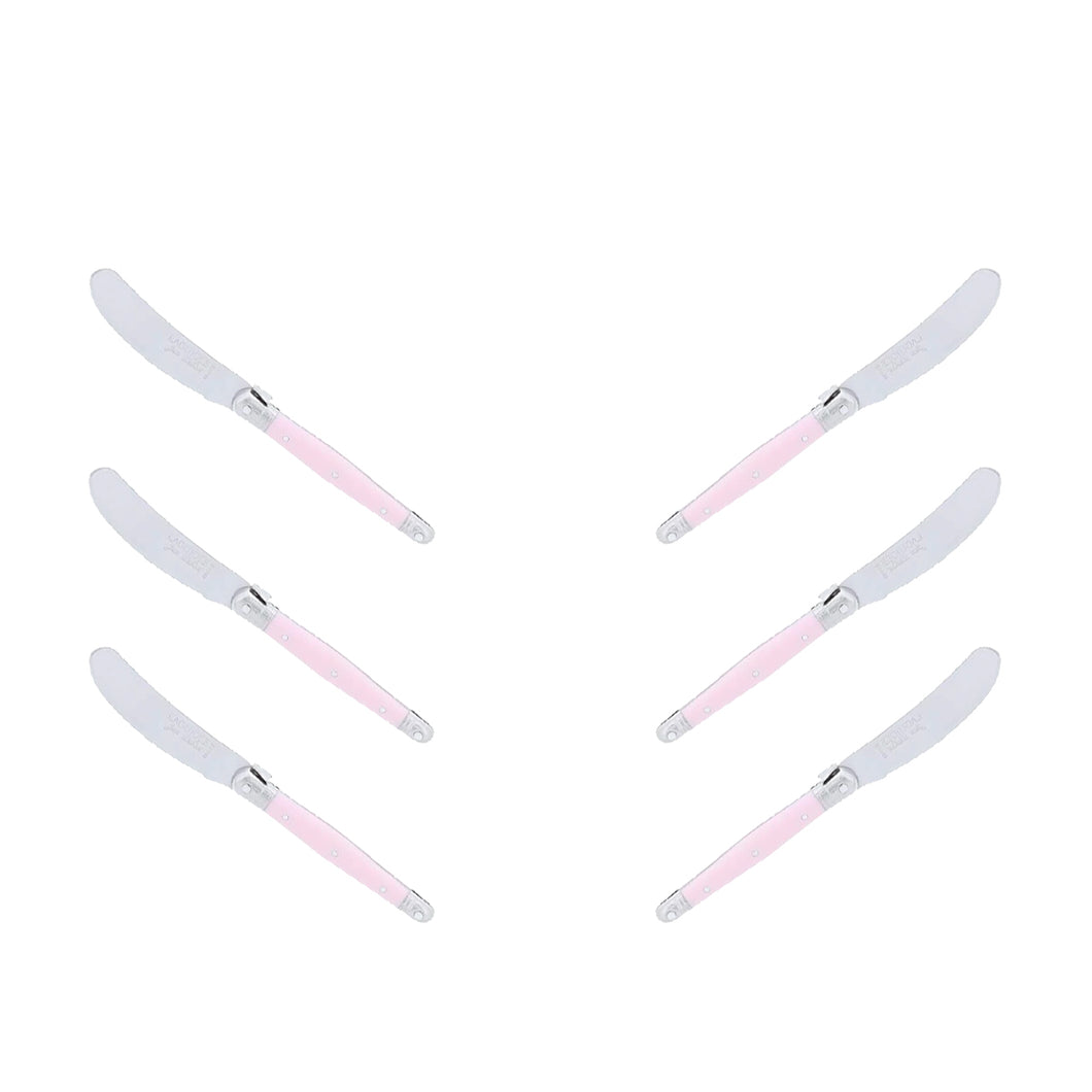 (D) Cheese Knives Butter Spreader Stainless Steel Knife Set Laguiole (6, Pink)