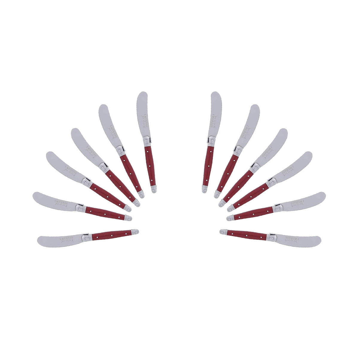 (D) Cheese Knives Butter Spreader Stainless Steel Knife Set Laguiole (12, Red)