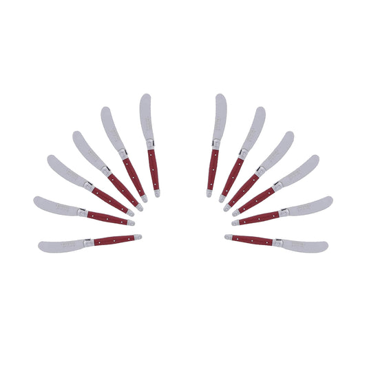 (D) Cheese Knives Butter Spreader Stainless Steel Knife Set Laguiole (12, Red)